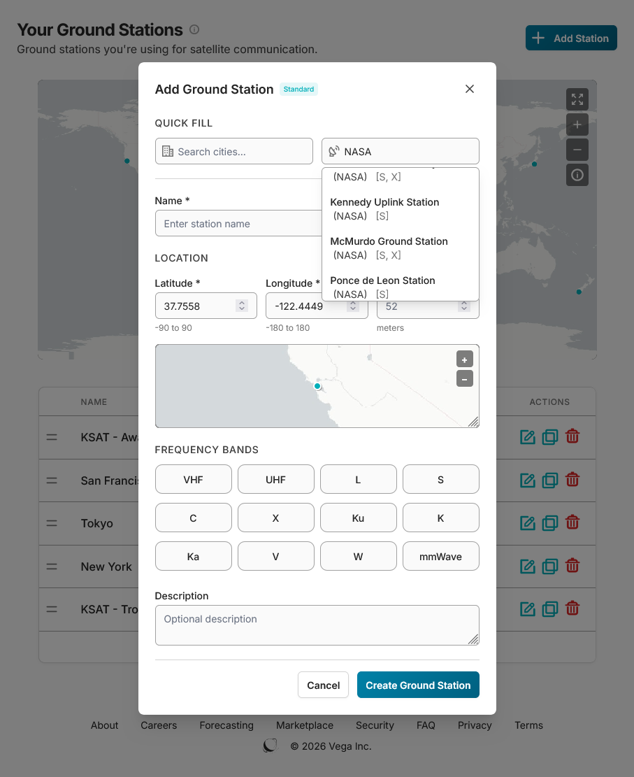 Add ground station modal