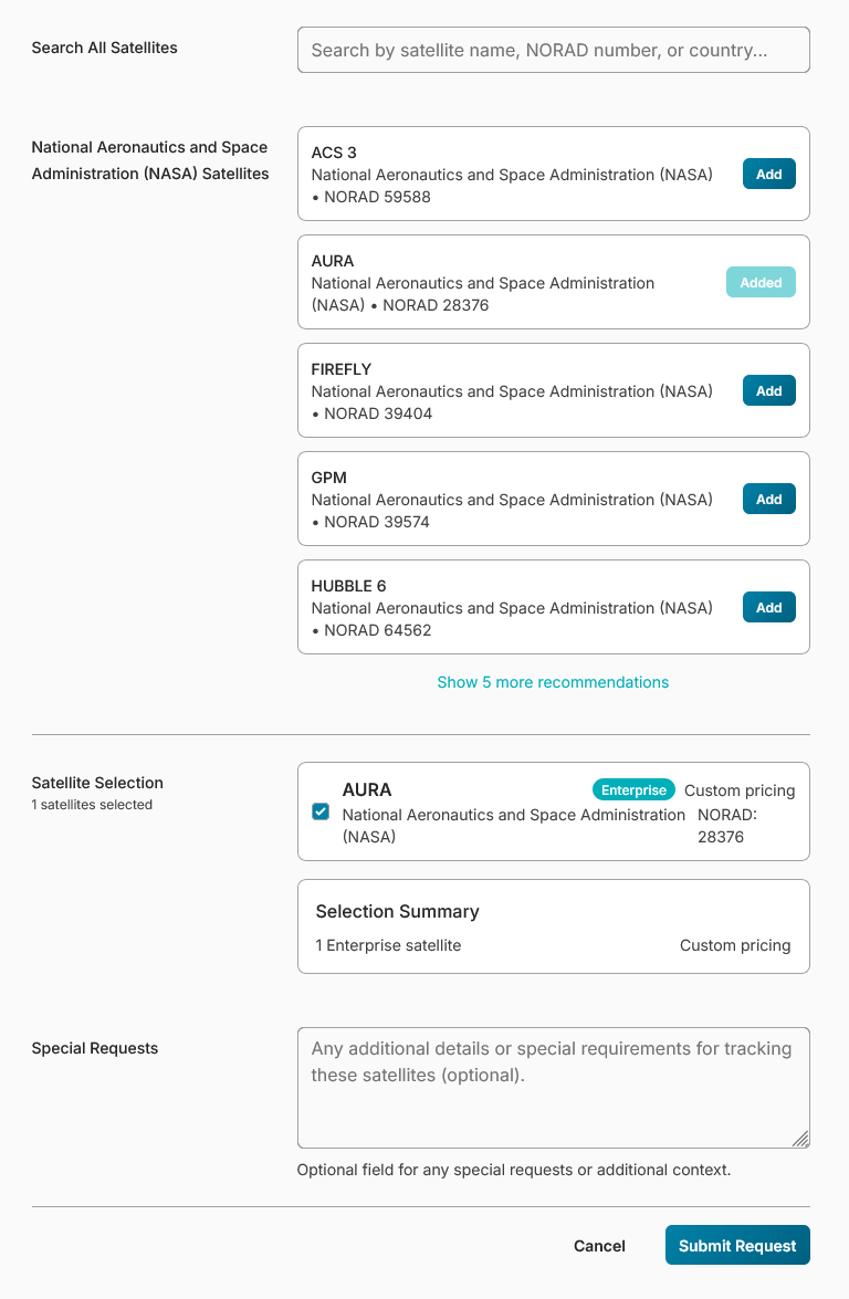 Add satellites to track